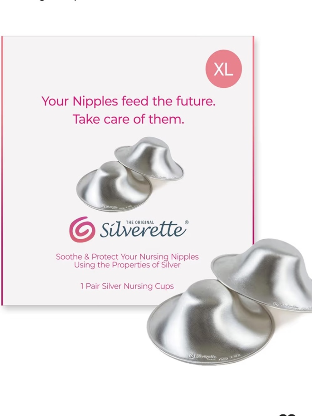 Silverette Silver Nursing Cups - XL Soothing Protection for Nursing Nipples